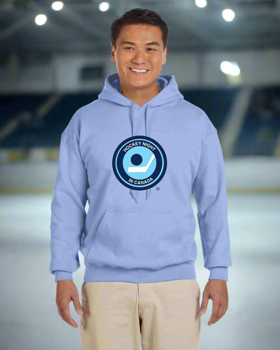 Hockey Night In Canada Retro Logo Hockey Hoodie HNIC Hoodie Licensed CBC Apparel Light Blue Unisex Light Blue XL