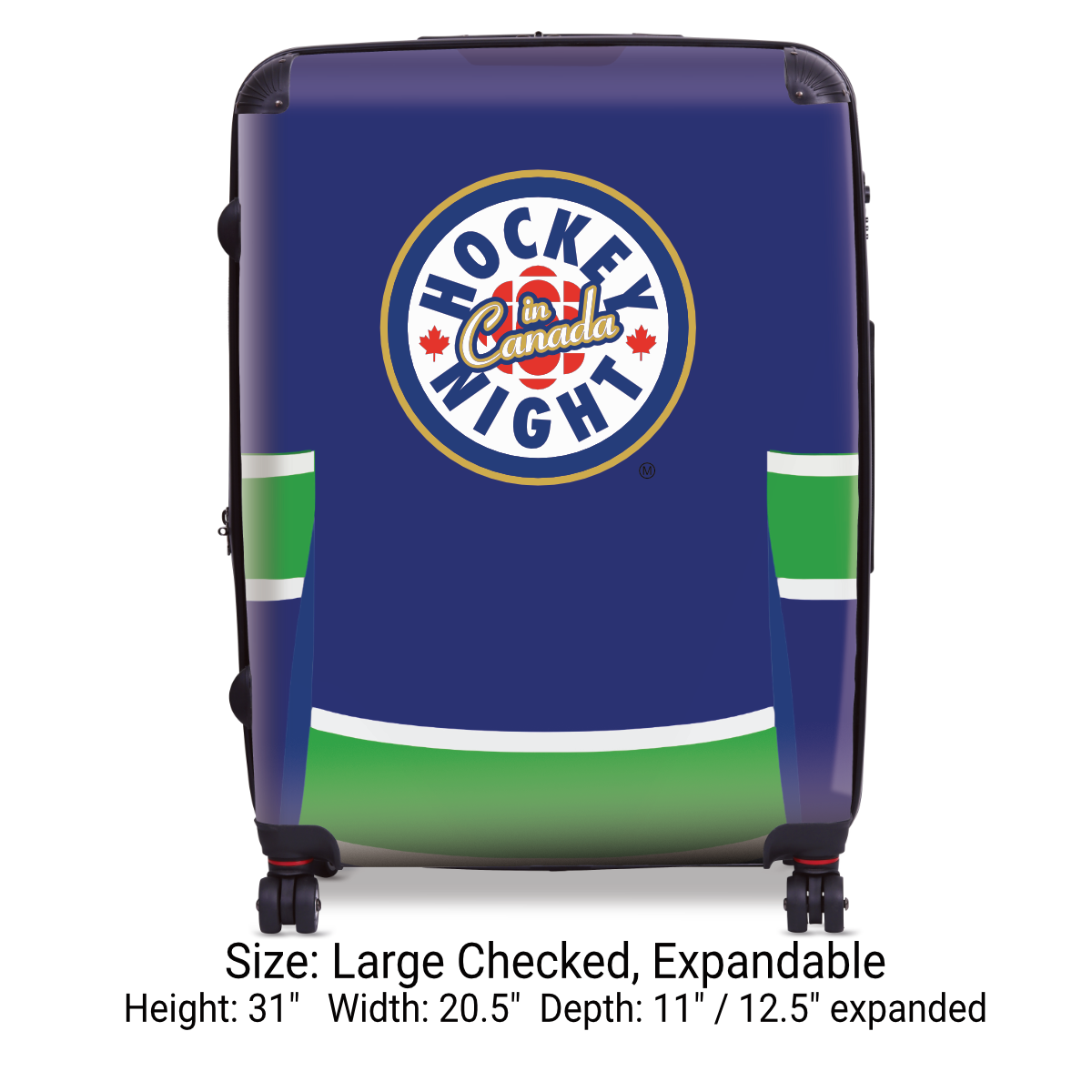 Hockey Night In Canada Luggage - Classic Logo and Blue Vancouver Sweater Design Officially Licensed