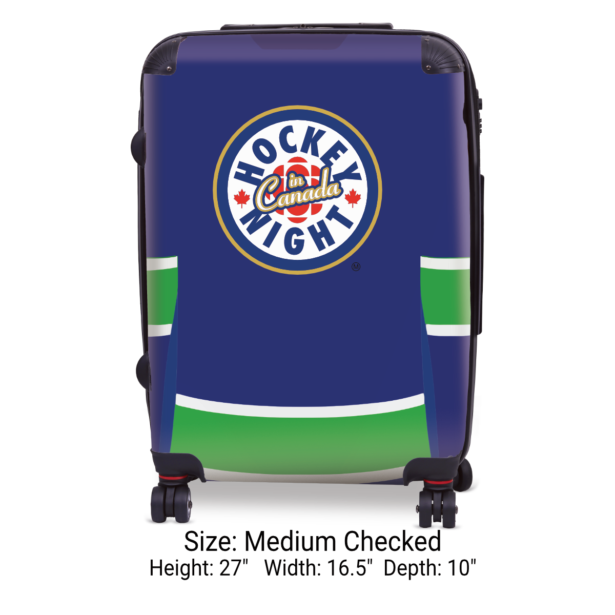 Hockey Night In Canada Luggage - Classic Logo and Blue Vancouver Sweater Design Officially Licensed