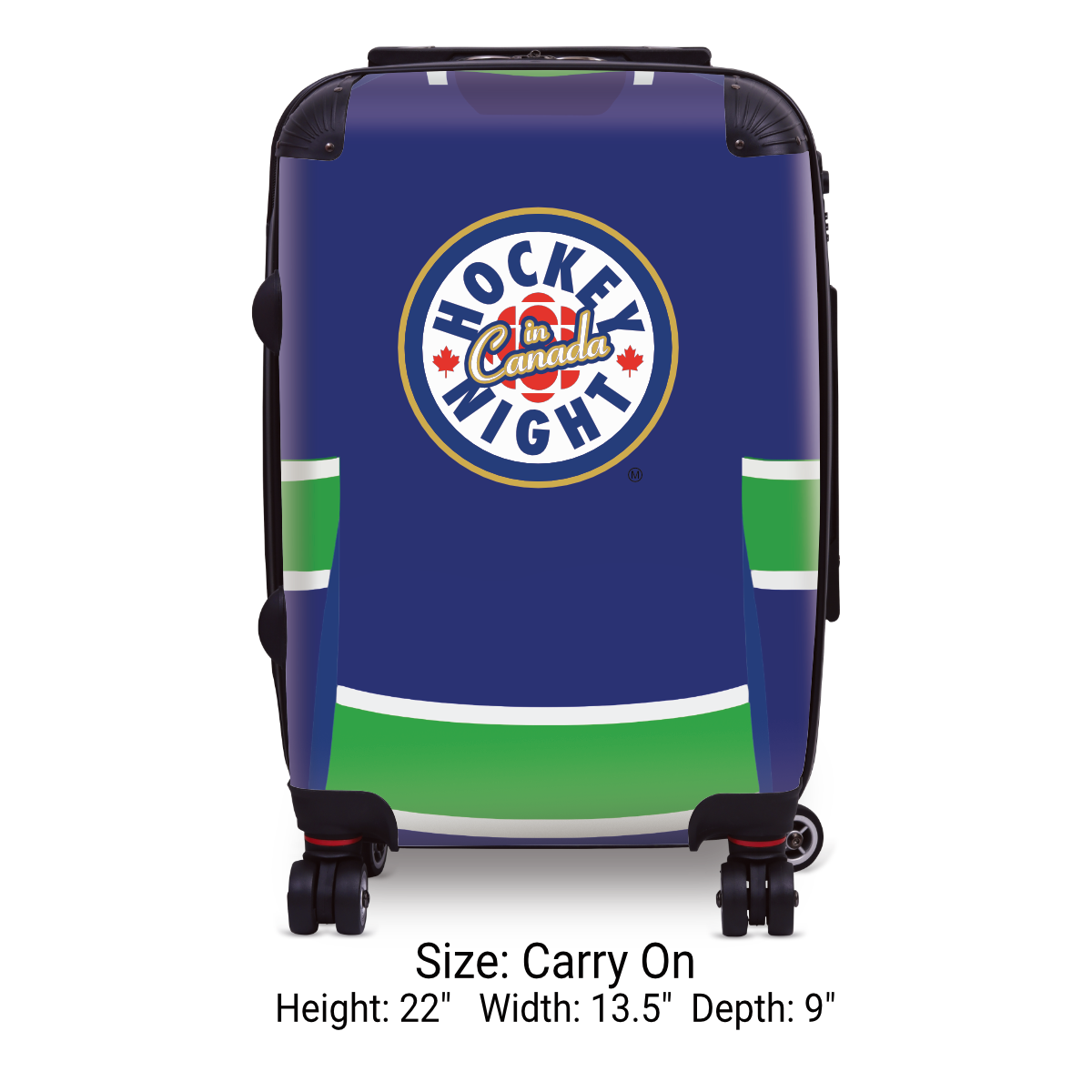 Hockey Night In Canada Luggage - Classic Logo and Blue Vancouver Sweater Design Officially Licensed