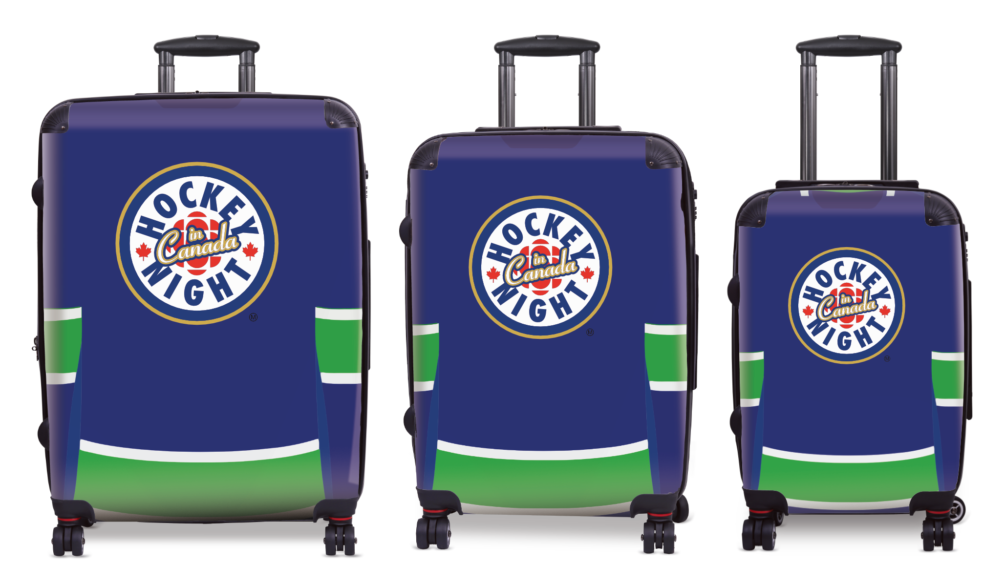 Hockey Night In Canada Luggage - Classic Logo and Blue Vancouver Sweater Design Officially Licensed