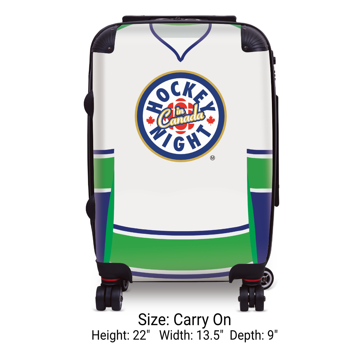 Hockey Night In Canada Luggage - Classic Logo and White Vancouver Sweater Design Officially Licensed