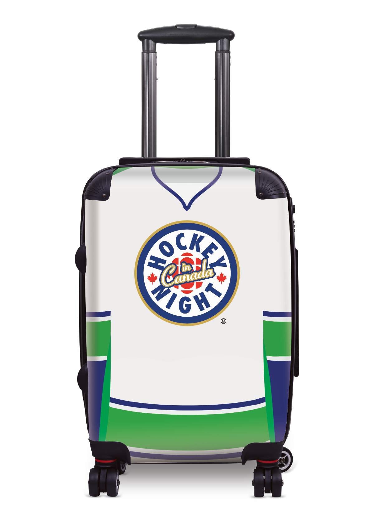 Hockey Night In Canada Luggage - Classic Logo and White Vancouver Sweater Design Officially Licensed