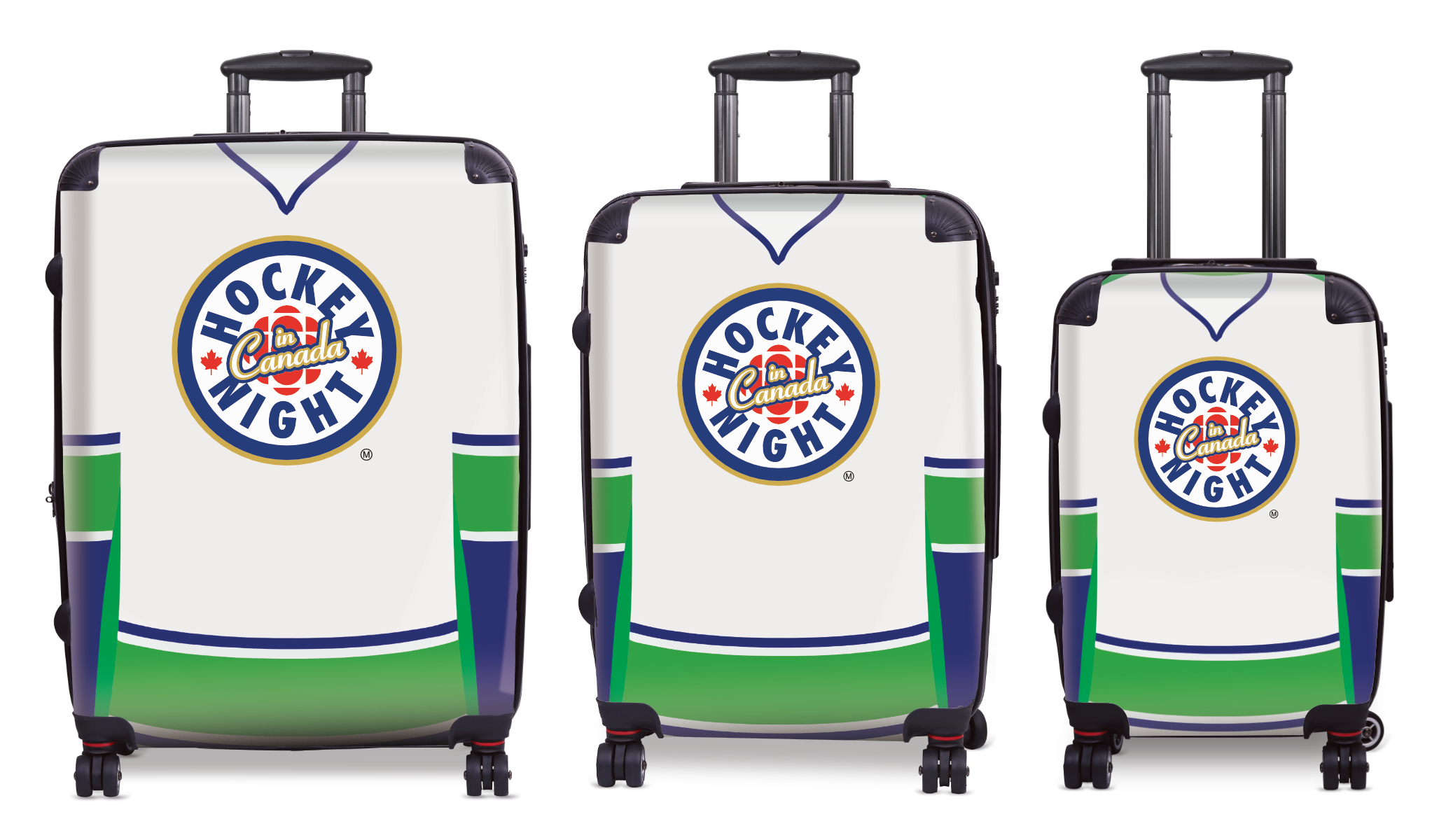 Hockey Night In Canada Luggage - Classic Logo and White Vancouver Sweater Design Officially Licensed