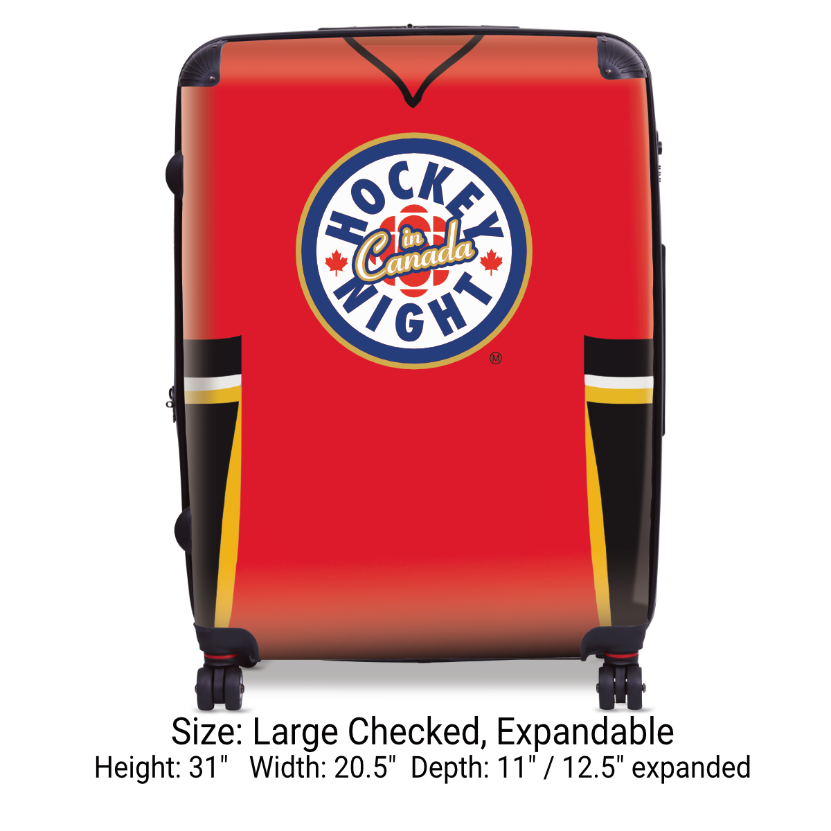 Hockey Night In Canada Luggage - Classic Logo and Red Calgary Sweater Design Officially Licensed