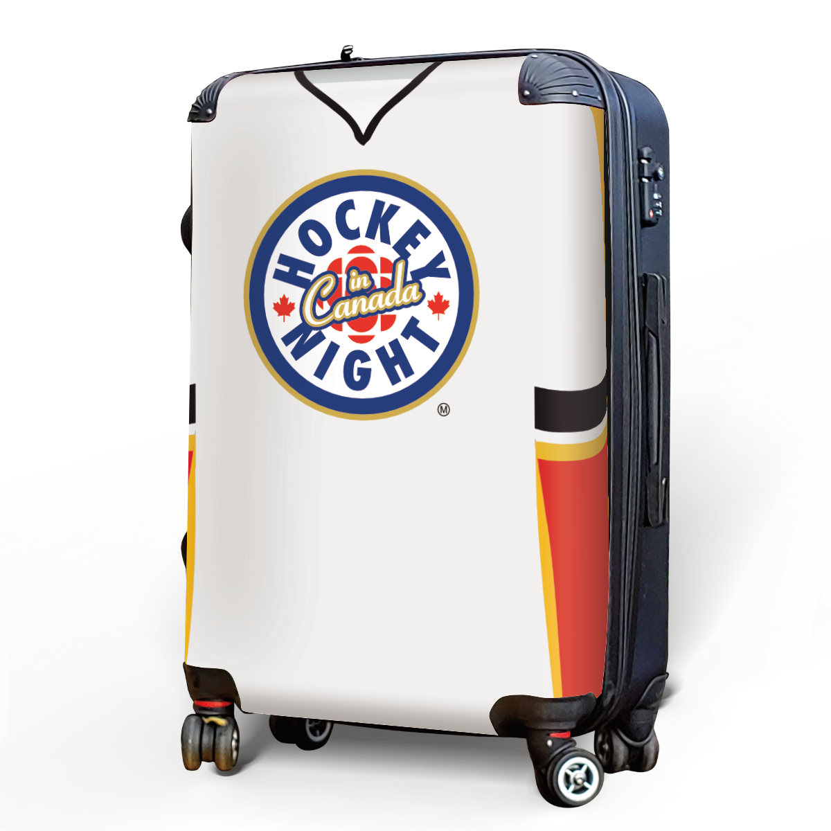 Hockey Night In Canada Luggage - Classic Logo and White Calgary Sweater Design Officially Licensed