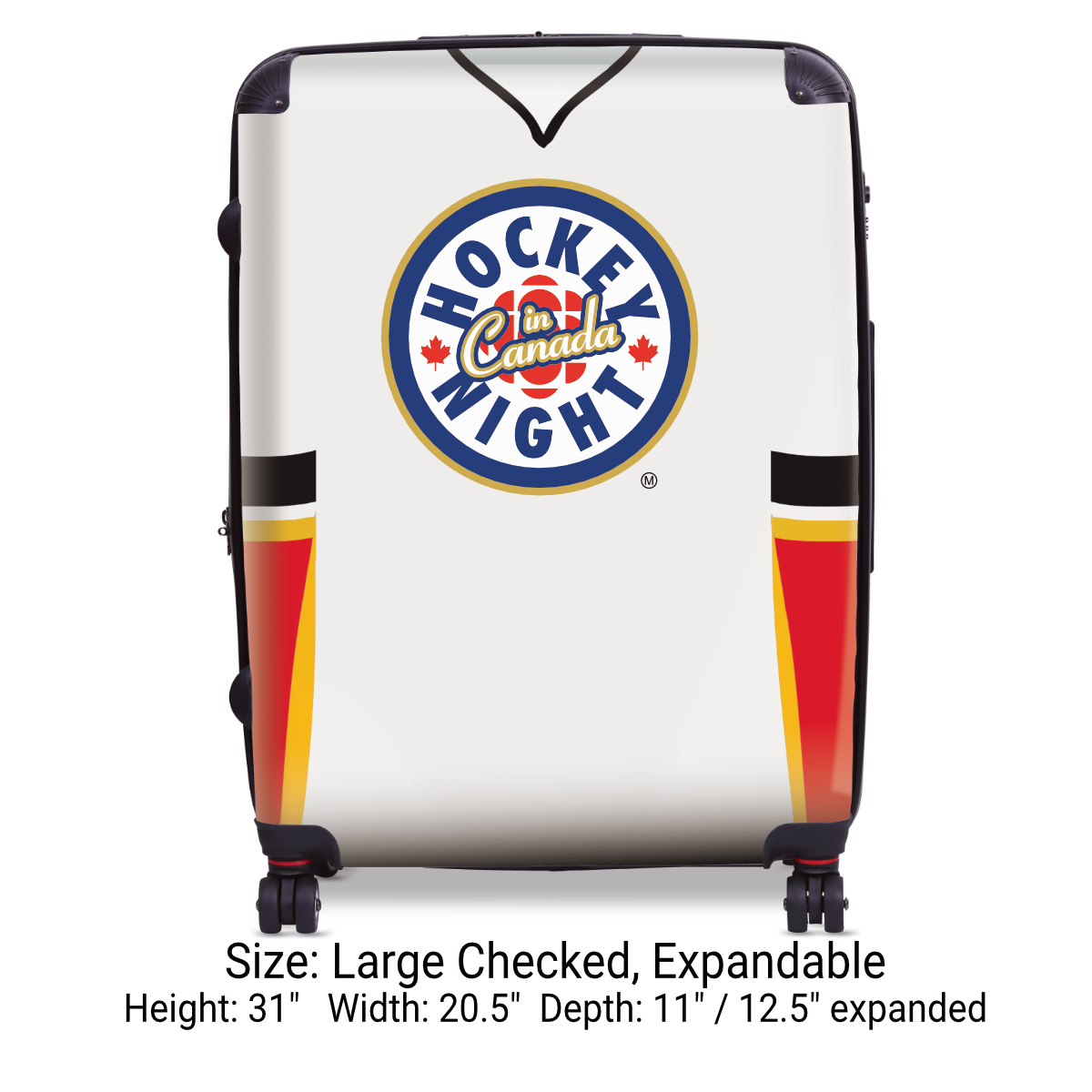 Hockey Night In Canada Luggage - Classic Logo and White Calgary Sweater Design Officially Licensed