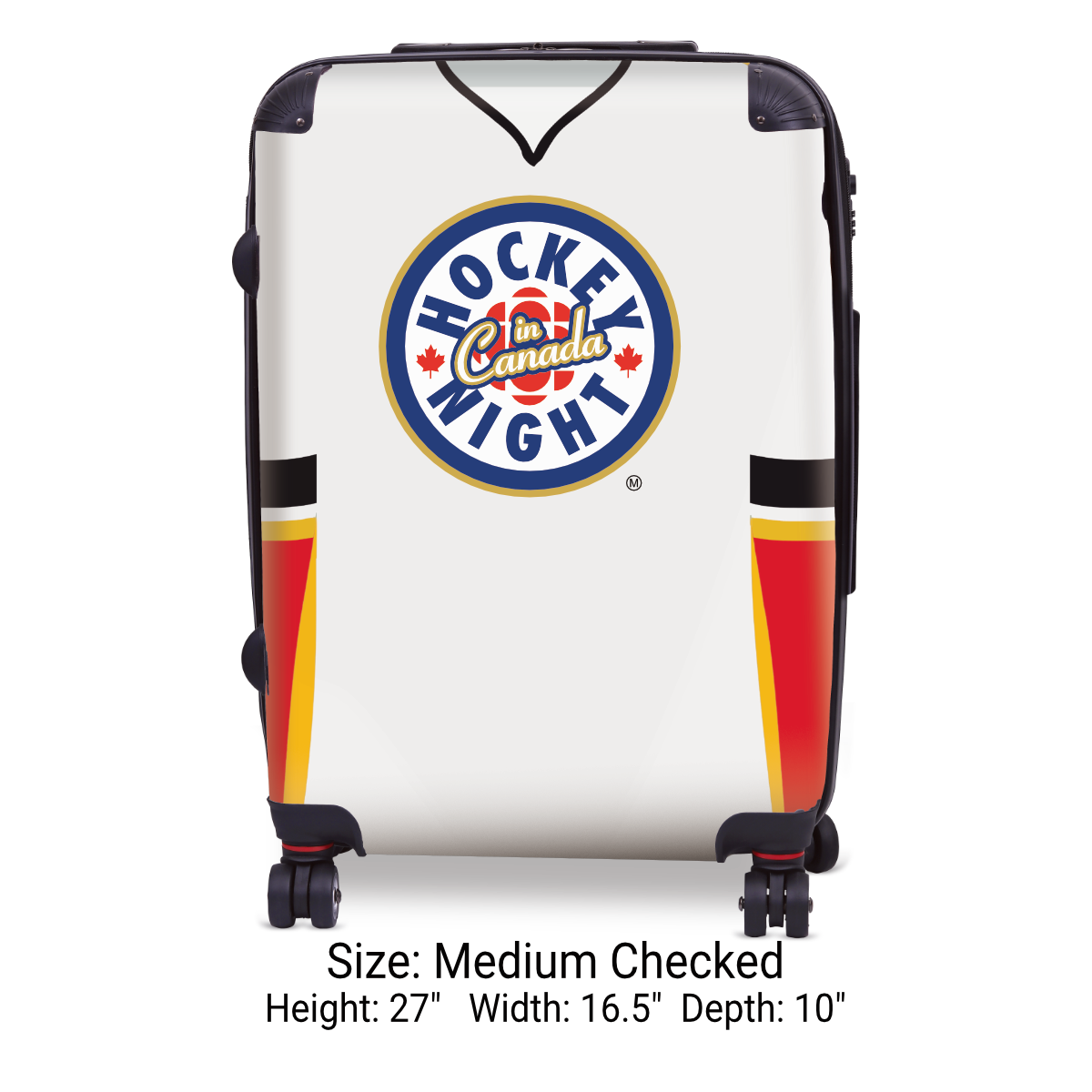 Hockey Night In Canada Luggage - Classic Logo and White Calgary Sweater Design Officially Licensed