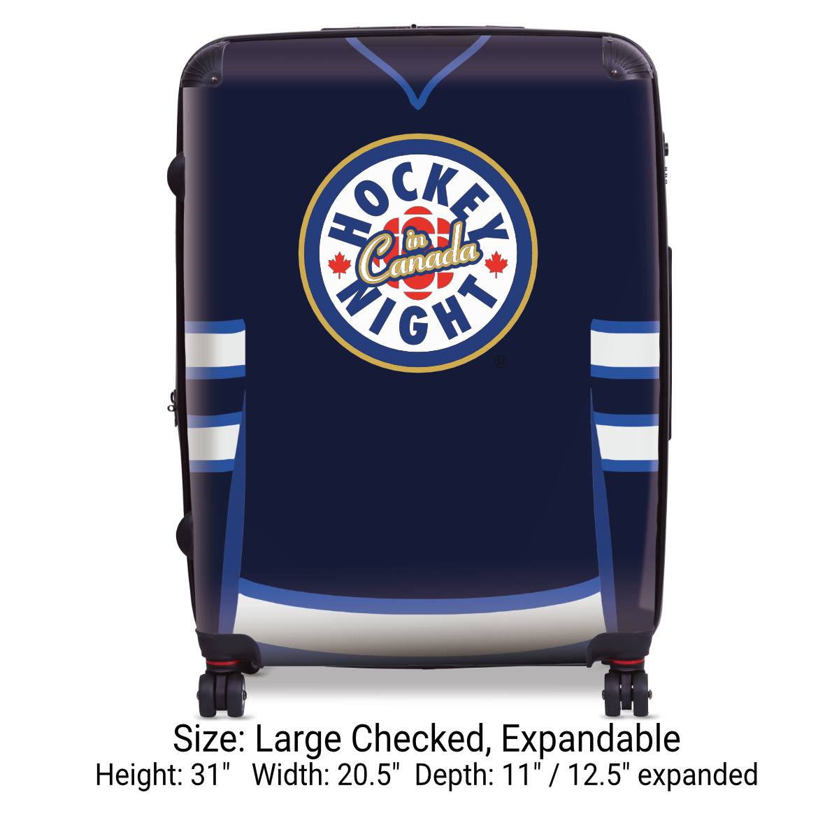 Hockey Night In Canada Luggage - Classic Logo and Blue Winnipeg Sweater Design Officially Licensed