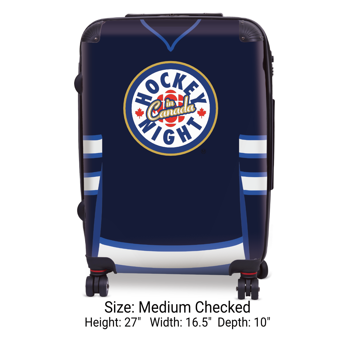 Hockey Night In Canada Luggage - Classic Logo and Blue Winnipeg Sweater Design Officially Licensed