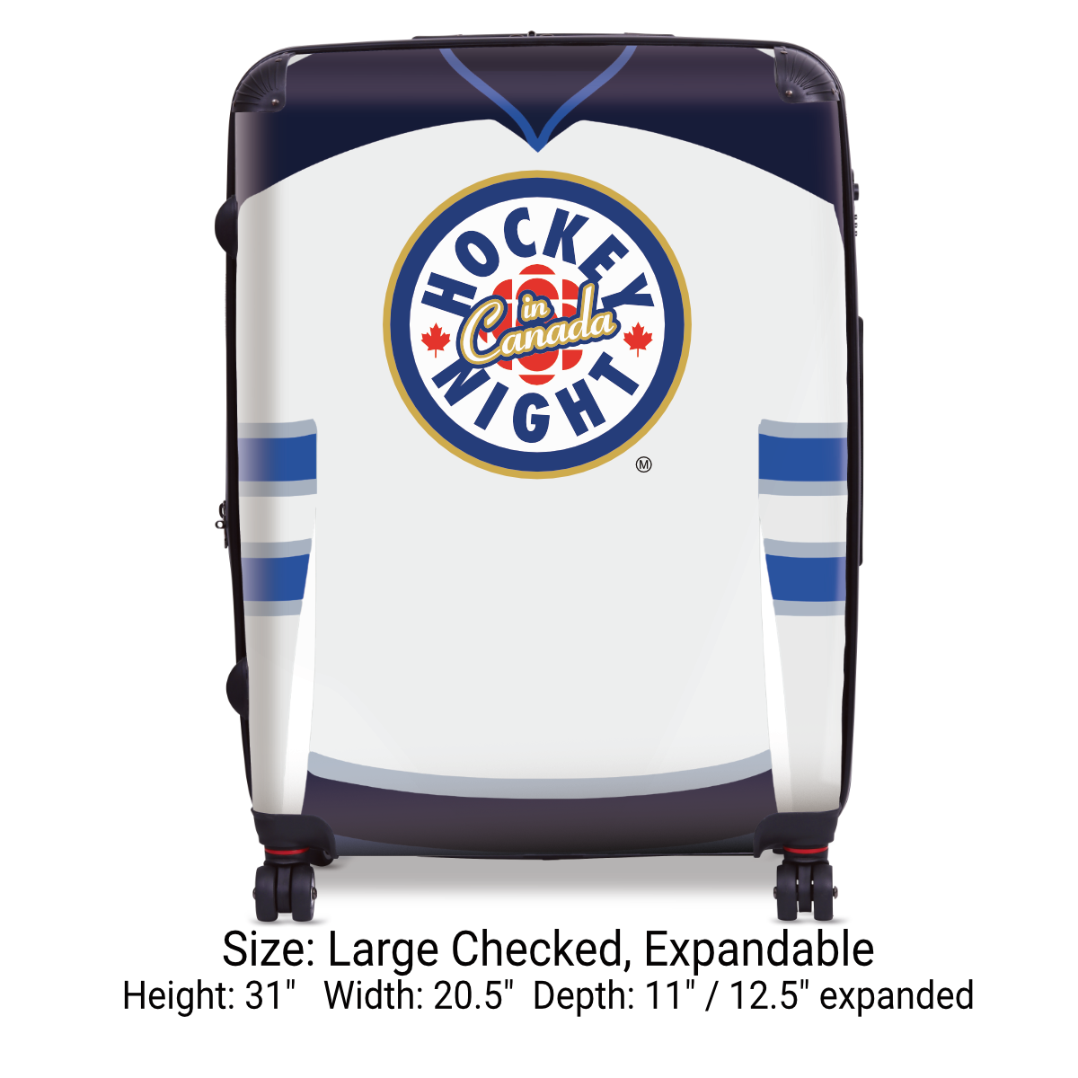 Hockey Night In Canada Luggage - Classic Logo and White Winnipeg Sweater Design Officially Licensed