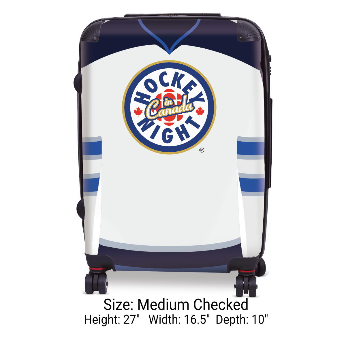 Hockey Night In Canada Luggage - Classic Logo and White Winnipeg Sweater Design Officially Licensed