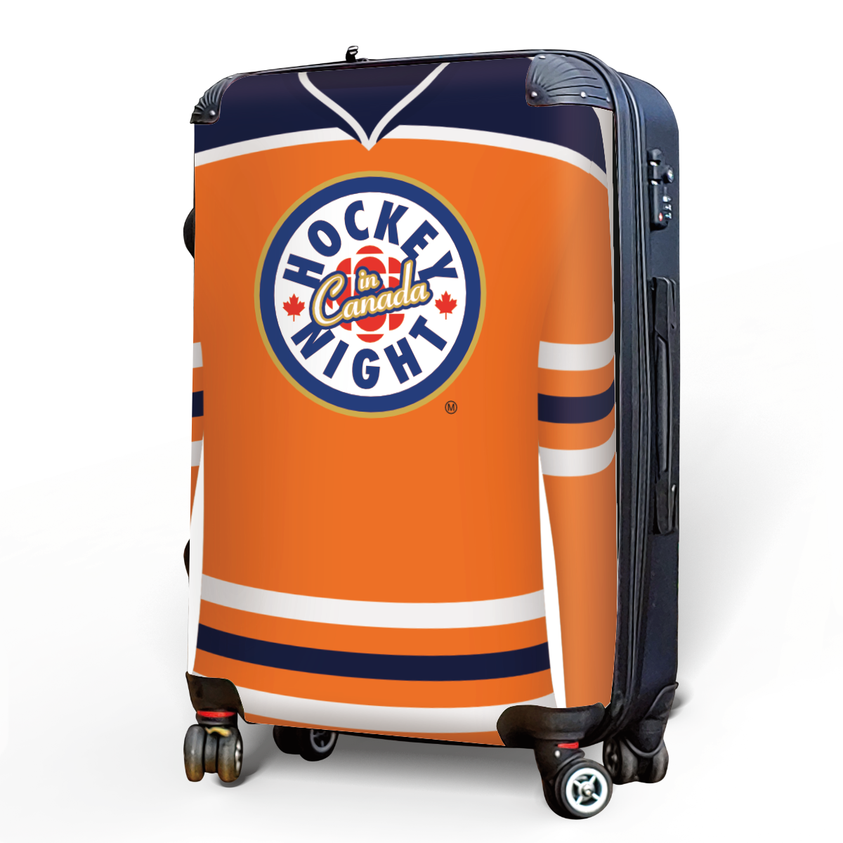 Hockey Night In Canada Luggage - Classic Logo and Orange Edmonton Sweater Design Officially Licensed