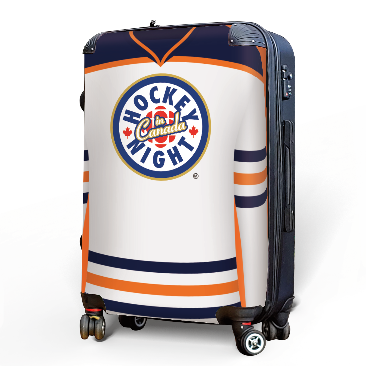 Hockey Night In Canada Luggage - Classic Logo and White Edmonton Sweater Design Officially Licensed