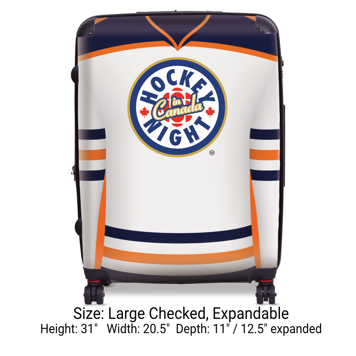 Hockey Night In Canada Luggage - Classic Logo and White Edmonton Sweater Design Officially Licensed