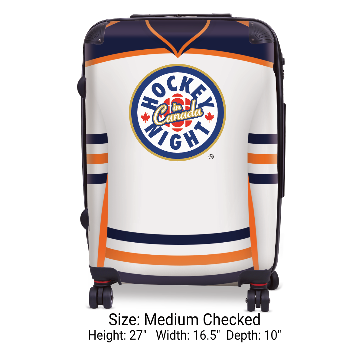 Hockey Night In Canada Luggage - Classic Logo and White Edmonton Sweater Design Officially Licensed