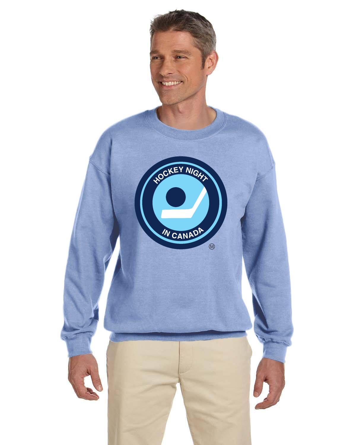 Hockey Night In Canada Retro Logo, Hockey Sweatshirt, HNIC Sweatshirt - Licensed CBC Apparel, Light Blue Unisex