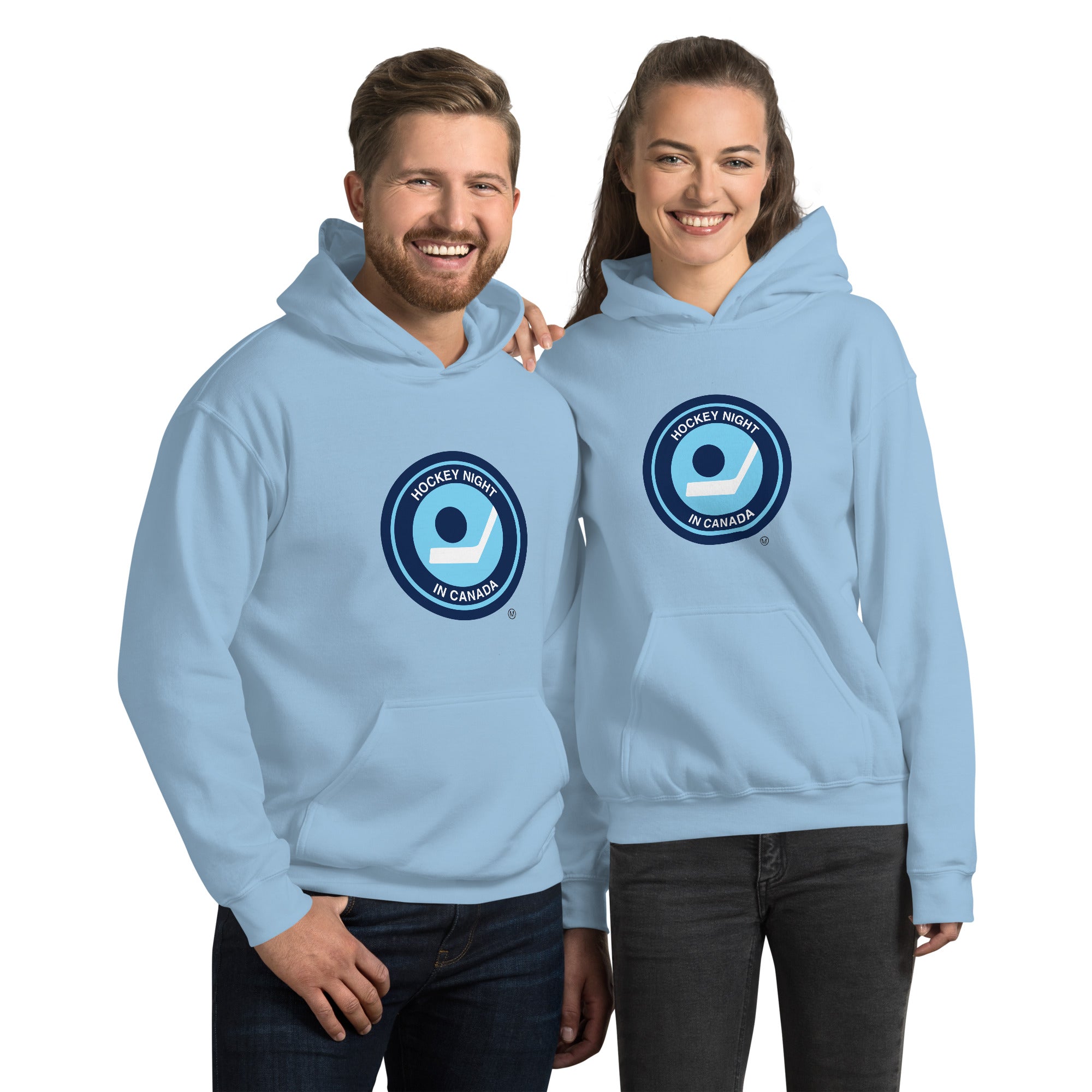 Hockey Night In Canada Retro Logo, Hockey Hoodie, HNIC Hoodie - Licensed CBC Apparel, Light Blue Unisex